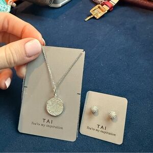 tai necklace and stud earrings